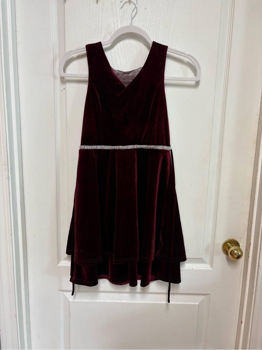 Speechless Girls Burgundy Velvet Dress with Rhinestone Waistband